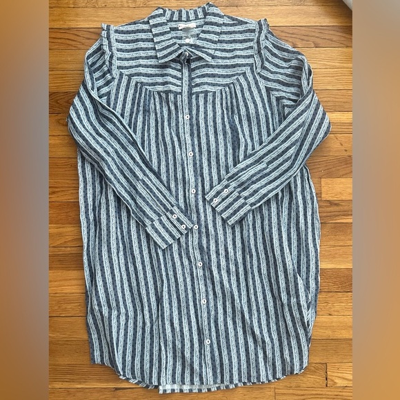 NWOT Roller Rabbit Linen floral blue Stripe mini nap shirt Dress Ruffle button - Picture 1 of 6